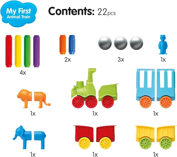 SmartMax My First Animal Train STEM Magnetic Discovery Play Set with Moving Train and Soft Animals for Ages 1-5
