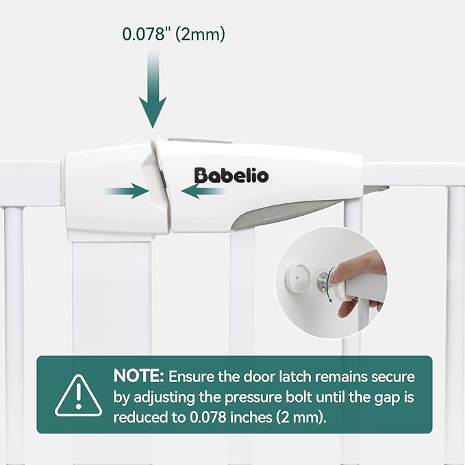 Babelio 36" Tall Auto Close Baby Gate with Small Cat Door, 29-43" Metal Cat Gate for Doorway, Stairs, House. Easy Walk Thru Dog Gate with pet Door, Includes 4 Wall Cups and 3 Extension Pieces, White