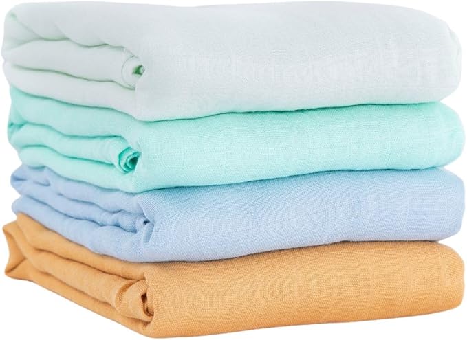 Muslin Swaddle Blankets for Baby Boys and Girls, 4-Pack Breathable and Skin-Friendly Receiving Blanket Wrap, Baby Essentials, Registry & Gift, 47 x 47 inches (Solid Serenity Sky)