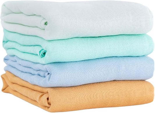 Muslin Swaddle Blankets for Baby Boys and Girls, 4-Pack Breathable and Skin-Friendly Receiving Blanket Wrap, Baby Essentials, Registry & Gift, 47 x 47 inches (Solid Serenity Sky)