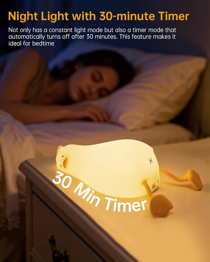 Luditek Laying Flat Duck Night Light, 3 Level Touch Dimmable Rechargeable Beside Nursery Lamp, Squishy Kawaii Stuff Desk Dorm Room Decor, Nightlight for Breastfeeding Baby Kids Girls Gifts
