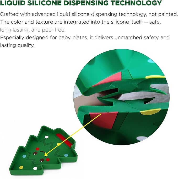 BabyX Baby Silicone Feeder Set, 3-pcs Christmas-themed Baby Plate with Suction, Spoon and Fork for Babies Toddler Kids, BPA-Free, Baby Utensils Feeding Supplies, Microwave and Dishwasher Safe