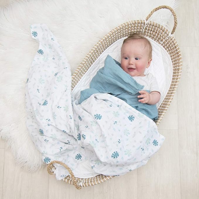 Living Textiles 100% Organic Cotton Muslin 2-Pack Swaddles - Banana Leaf | Ultra Soft, Lightweight, and Versatile Swaddle and Receiving Blanket | Baby Essentials | Baby Gift Ideas