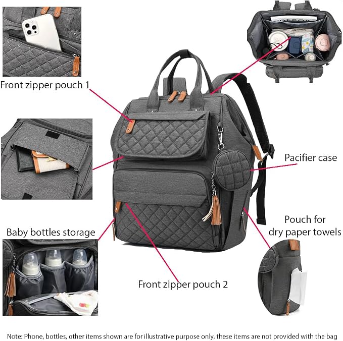 Baby Diaper Bag Backpack - Waterproof Diaper Bag with Changing Pad, Pacifier Case, Bottle holder & Stroller Straps, Multifunctional Diaper Bag (Explorer-Midnight Black)