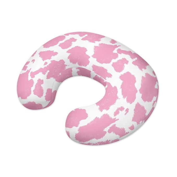 Pink Cow Print Baby Feeding Pillow Slipcover for New Moms & Babies Stain Resistant Ultra Soft Nursing Pillow Support Cover Case with Hidden Zipper, Easy to Put On & Take Off