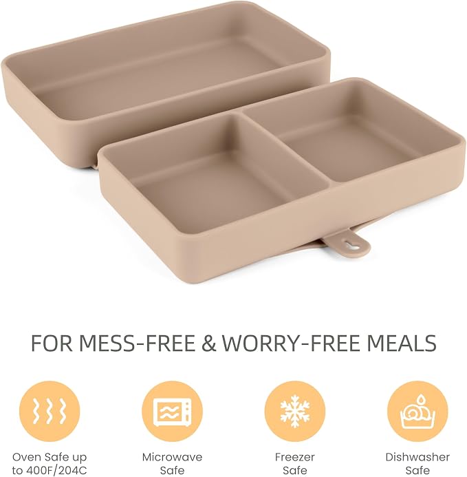 Silicone Baby Plate, Foldable & Compact Food Grade Silicone Plates, Foldable Toddler Travel Essential with Suction for Toddlers (Almond Butter)
