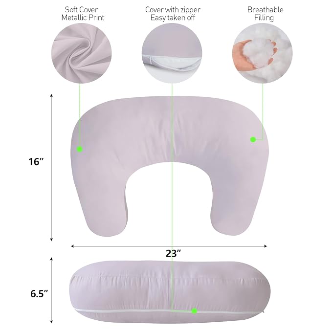 Plushii U-Shaped Nursing Pillow with Washable Cover,Blush | Ergonomic U-shaped breastfeeding support pillow for mom and baby, featuring a soft, breathable and washable cover