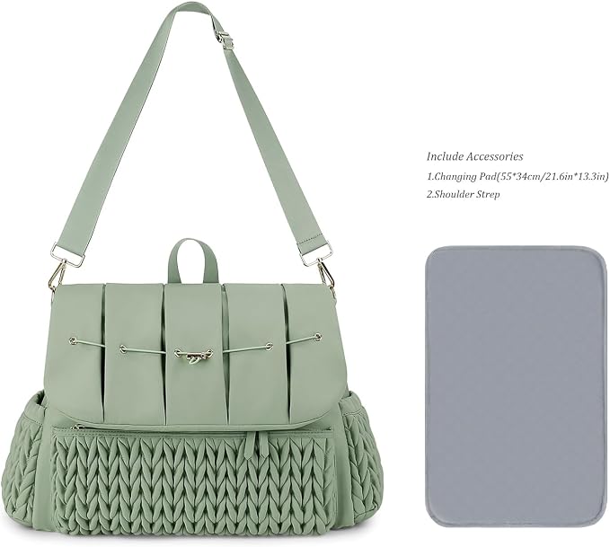 Convertible Diaper Bag Backpack, Waterproof Nappy Changing Bag, Travel Mummy Bag with Changing Pad, Shoulder Strap (GREEN)