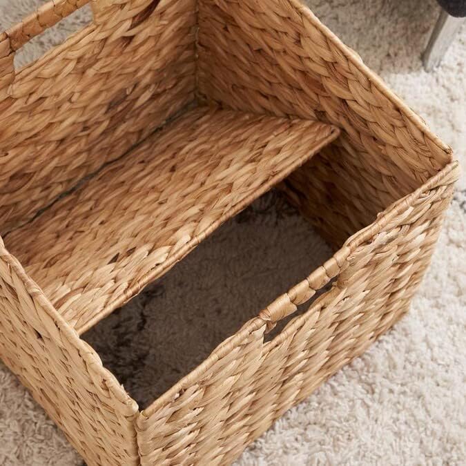 M4DECOR 10.5 x 10.5 Storage Cubes ??Water Hyacinth Wicker Baskets for Organizing, Wicker Storage Cubes, Storage Baskets for Shelves (4 Packs 10.5in)