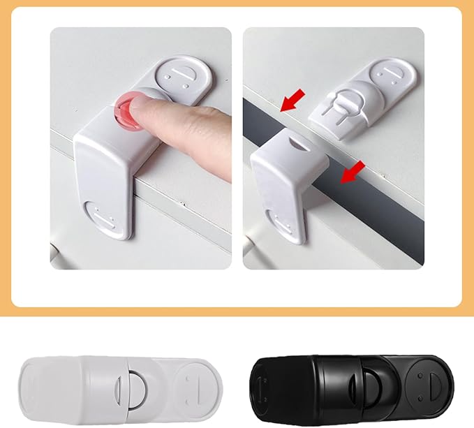 4 Pack Kitchen Cabinet Locks Baby Proofing Adhesive 90 Degree Right Angle Drawer Locks Latches Child Safety Baby Locks for Bedroom Dresser Storage Tower Nightstand Bedside Table File Cabinet