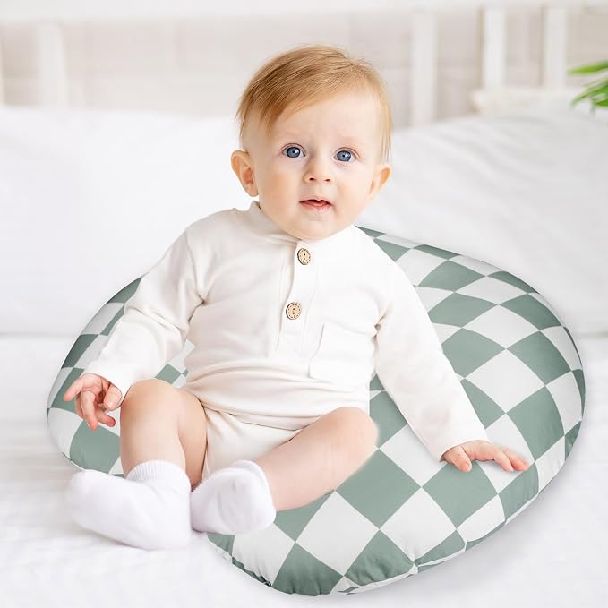 DILIMI Nursing Pillow Cover, Soft Removable Case for Breastfeeding Pillows, Ultra Soft Comfortable Slipcover, Green & Black Checkerboard, Standard Size, 2 Pack