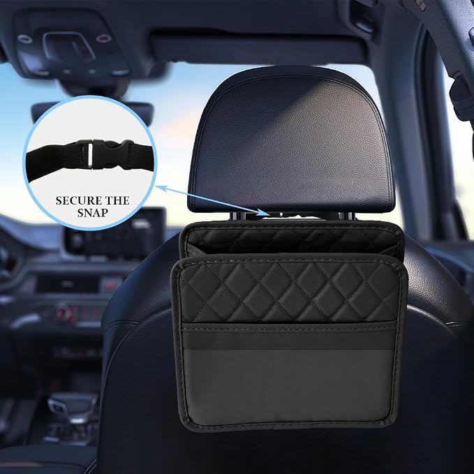 Car Seat Back Organizer, Car Organizers and Storage, PU Leather Vehicle Backseat Hanging Pocket, Automotive Accessories Multi-Pocket Storage Box Organizer Fit for Most Cars (Black, Style 2)