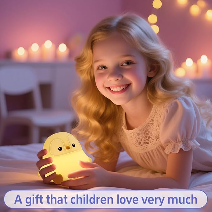Cute Penguin Night Light, Squishy Silicone LED Night Lamp, Novelty Nursery Nightlight for Kids, Rechargeable Animal Touch Lamp Bedside Lamp, 2 Levels Dimmable, Room Decor Gifts for Girls Boys Baby