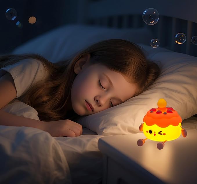 Cute Cake Night Light for Kids, Squishy Silicone Cake LED Night Lamp, Novelty Nursery Nightlight for Kids, Rechargeable Touch Lamp Bedside Lamp 2 Levels Dimmable, Room Decor Gifts for Girls Boys Baby