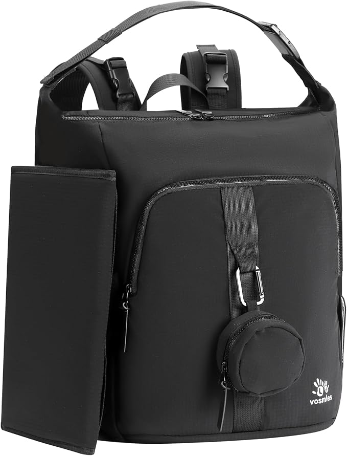 Diaper Bag Backpack with Changing Pad, Wet Dry Bag, Pacifier Case and Stroller Straps, Soft Cotton Lining, Baby Travel Bag for Moms and Dads（Black）