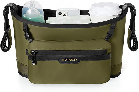Momcozy Universal Stroller Organizer, Slim Stroller Caddy with 2 Insulated Cup Holders, Non-Slip Silicone Straps, Detachable Mini Pouch, Dense-Weave Parent Console for UPPAbaby, Doona, Graco & More