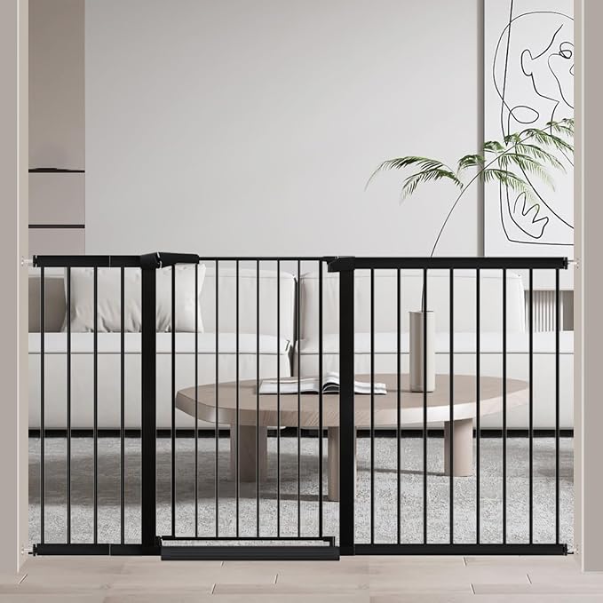 Fairy Baby 38" Extra Tall Dog Gate for Stairs, 59.9"-65.3" Extra Wide Large Walk Thru Baby Gate for Doorway, Long Safety Child Toddler Gate, Metal Auto Close Puppy Cat Gate for the House, Black