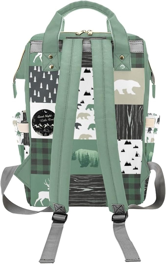 Custom Woodland Deer Bear Baby Diaper Bag with Name – Personalized Nursing Travel Tote Backpack for Mom or Dad, Custom Name Baby Daypack Gift