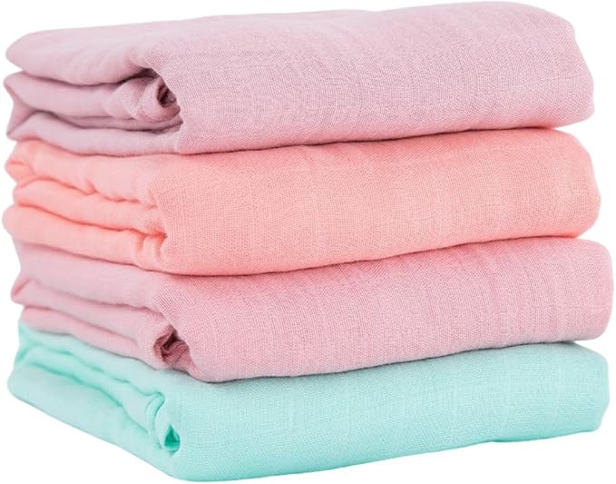 Muslin Swaddle Blankets for Baby Boys and Girls, 4-Pack Breathable and Skin-Friendly Receiving Blanket Wrap, Baby Essentials, Registry & Gift, 47 x 47 inches (Solid Serenity Rosy)