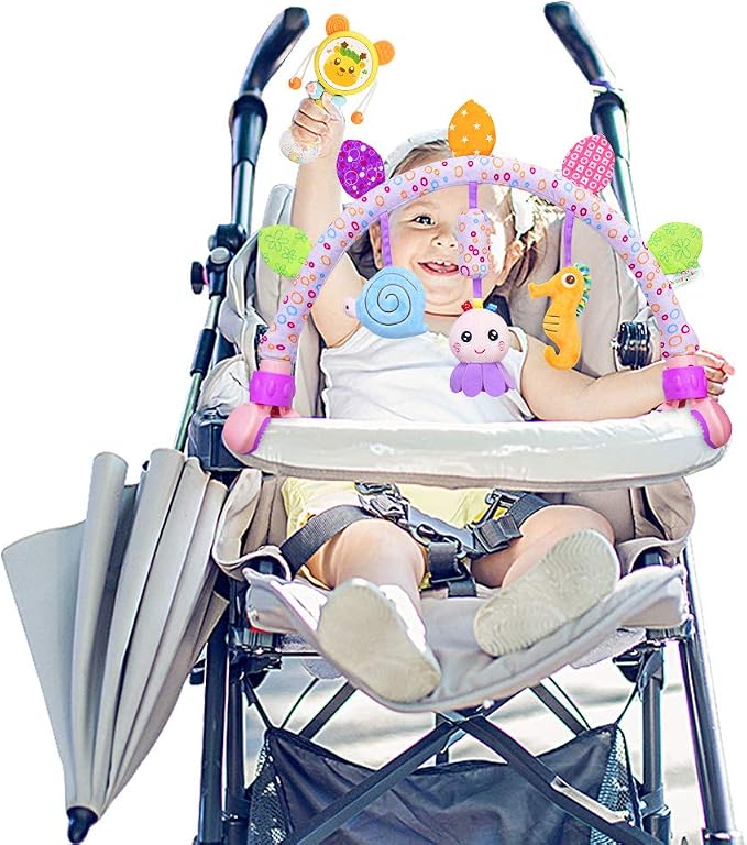 Caterbee Travel Arch Bassinet Toys for Baby Hanging on Stroller, Crib & Pram. Activity Toy bar for Baby Bouncer, 0 Monhts up(Purle)
