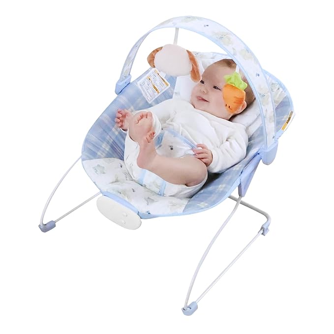 Portable Baby Bouncer Seat with 8 Melodies, 3 Vibration Levels & Adjustable Volume, Foldable Infant Bouncer Rocker with Safety Harness for Baby 0-6 Months, Indoor & Outdoor Use BR2401