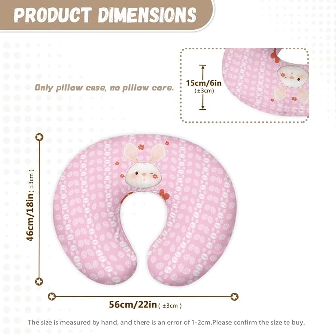 Cute Cartoon Rabbit Baby Nursing Pillow Cover for Newborn, Stretchy Replaceable Pillow Cover Slipcover U-Shaped Breastfeeding Pillowcase Cushion Cover