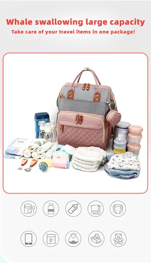 Diaper Bag Backpack, Multifunctional Travel Baby Bag with Changing Pad, Insulated Bottle Holders, Pacifier Case & Stroller Straps, Large Capacity Water Resistant, Unisex （Dark Gray