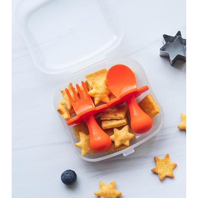 Grabease Baby Feeding Utensils Set - Infant and Baby Fork and Spoon for Ages 1-11 Months, BPAs and Phthalate-Free Cutlery, Plastic, 1 Set, Orange