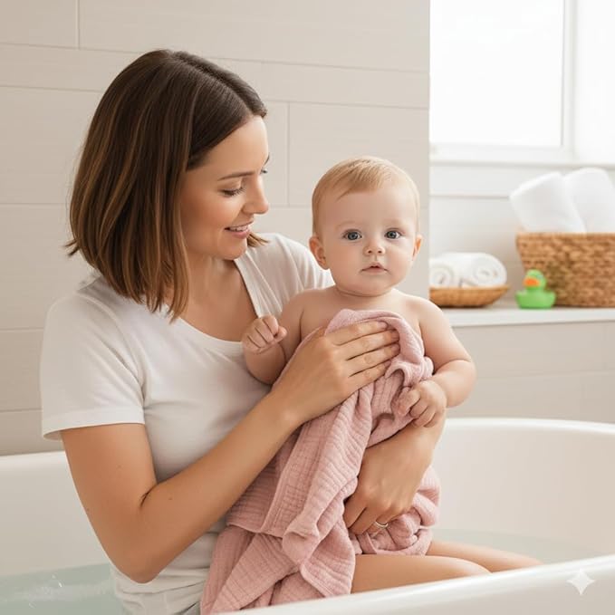 Muslin Hooded Baby Towels for Newborns, 32"x32", 100% Cotton ??6 Layers Super Soft Absorbent Breathable, Baby Bath Towel, Toddler Bath Towel ??Pack of 2