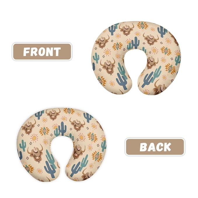 Jeiento Western Highland Cow Nursing Pillowcase Cover Soft Comfortable Breastfeeding Pillow Case for Newborn Zipper U-Shape Slipcovers for Baby Boys Girls