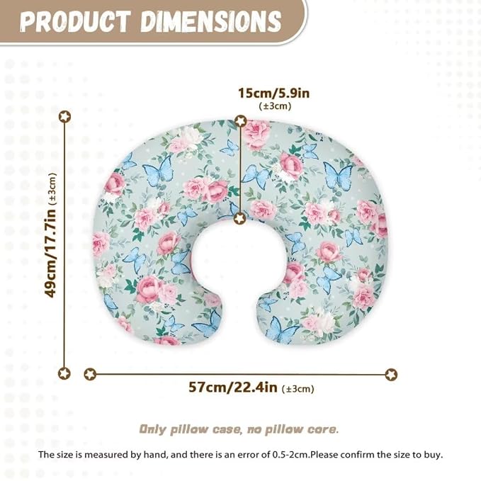 Butterfly Flowers Nursing Pillow Cover Stain Resistant Breastfeeding Pillow Slipcover Lightweight Pillow Cover for Nursery