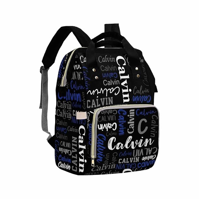 InterestPrint Custom Name Diaper Bag Customized Funny Font Black Mommy Nappy Bag Personalized Nursing Bags with Name Shoulders Bag Laptop Backpack Casual Daypack Travel Bag for Mom Mother Men