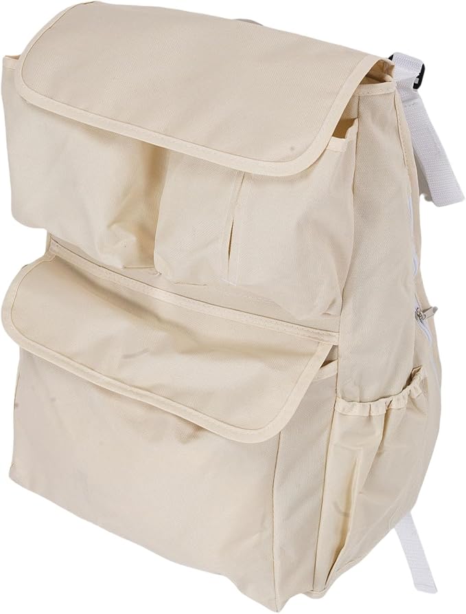 Buachois Stroller Hanging Bag, Universal Baby Stroller Organizer with Multiple Pockets and Cup Holder, Oxford Cloth Storage Caddy for Diapers Bottles Toys Accessories (Beige)