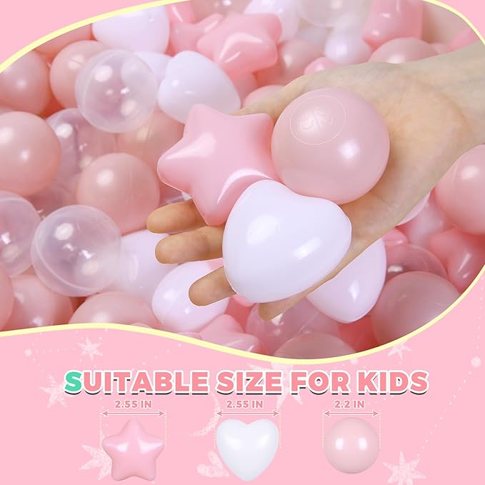 TRENDPLAY Ball Pit Balls Star and Heart Shapes for Toddlers - 50 100 200 500 Count Plastic Balls for Ball Pit Fun and Play