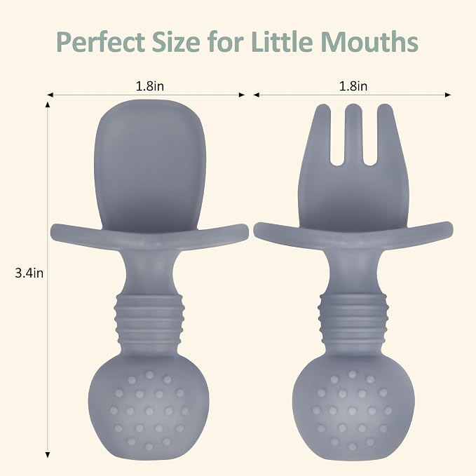 Eascrozn Silicone Baby Utensils, 2 Pack Divided Suction Plates for toddlers, 2 Pack Toddler Forks and Spoons Set, Baby Led Weaning Feeding Supplies, BPA Free, Microwave and Dishwasher Safe
