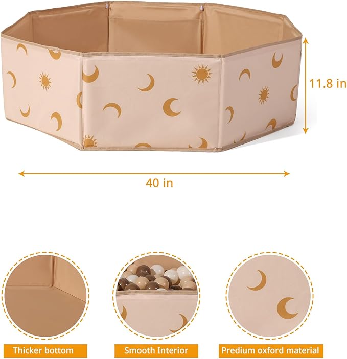 GOGOSO Foldable Ball Pit for Toddlers Large Soft Indoor Outdoor Pop Up Baby Kids Infant Ballpit Big Collapsible Puppy Dog Cat Pits with Basketball Hoop (Balls Not Included) Moon