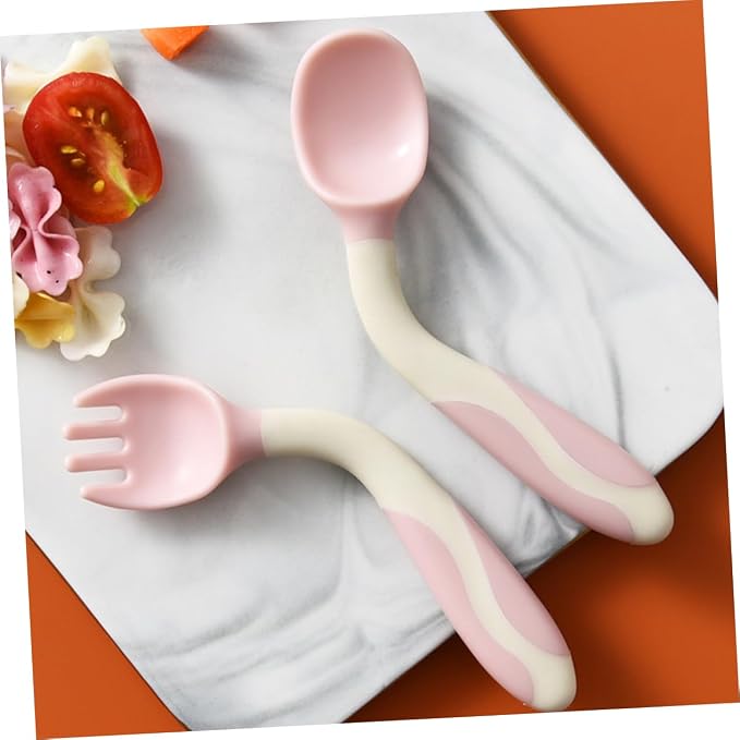 Zerodeko 2 Sets Bendable Utensils Silicone Fork Spoon for Portable Lightweight Safe Tableware Complementary Food Feeder Tools