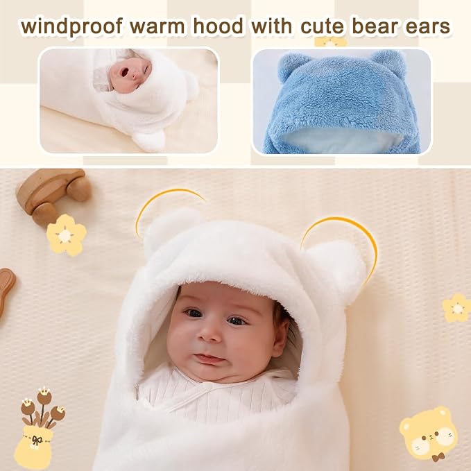 AiWMGL Baby Winter Fleece Swaddle Blanket 0-3 Months Boys Girls Warm Adjustable Newborn Swaddling Wrap Soft Plush Sleeping Sacks