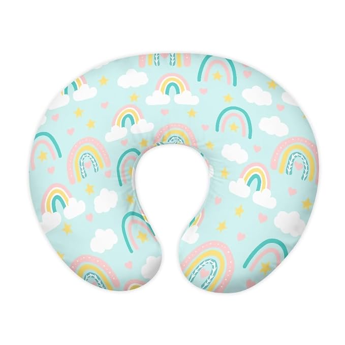 Rainbow Cloud Green Nursing Pillow Cover, Washable & Breathable Nursing Pillow Case for Newborn Breastfeeding Pillow Slipcover for Baby Boys & Girls