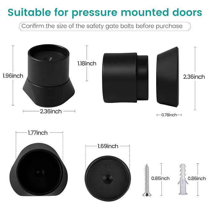 Mumeasy 4 Pack Baby Gate Wall Protector Extender – Pressure Mounted Safety Gate Extension Kit 0.78-3.96 in, Protects Walls & Doorways from Pet & Dog Gates, Works on Stairs & Door, Black