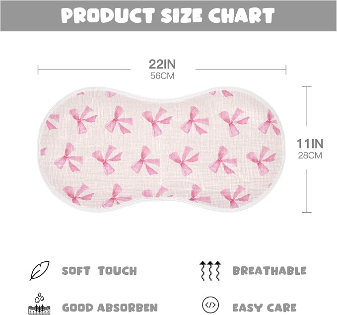 Burbuja Pink Bow Muslin Baby Burp Cloths, Soft & Absorbent Cotton Burping Rags for Newborn Boys & Girls, 4 Pack