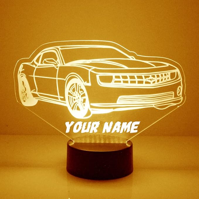 Cars Custom LED Sign Night Light Lamp with Remote - Personalized Name or Image Display, Clear Acrylic Light Up Home Decor, 16 Colors & 4 Modes - Made in The USA