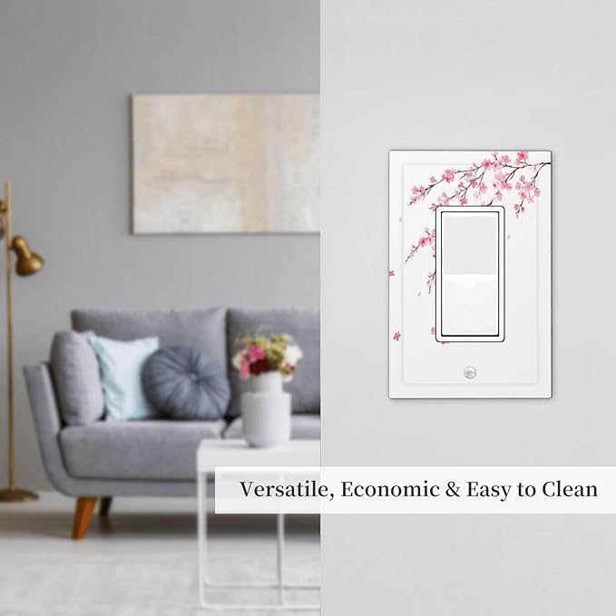Watercolor Cherry Blossoms Flowers Pink Floral Decorative Outlet Covers 1 Gang Single Rocker Light Switch Cover Plate Wall Plates GFCI Faceplate for Bedroom Living Room Decor