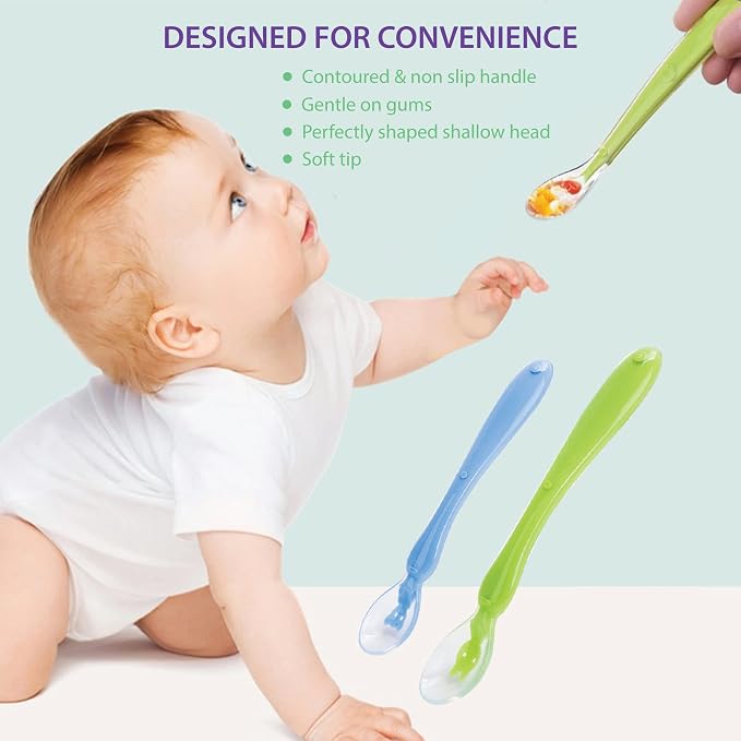 Gadgetime USA Baby Feeding Spoons Set (Pack of 5) - Self Chewable Spoon - Toddler Training Utensils - Ergonomic & Safe