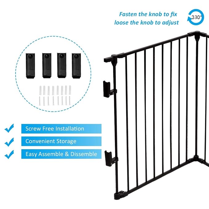 Costzon Baby Safety Gate, 181-Inch Extra Wide Fireplace Fence, Foldable Pet Gates with Add/Decrease Panels Directly, Wall-Mount Metal Gate for Pet & Child