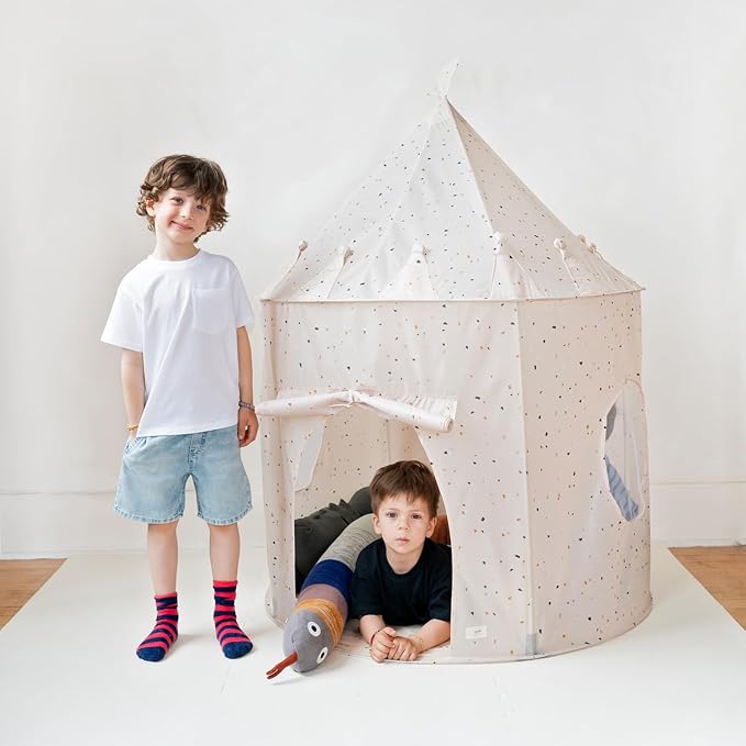 3 Sprouts Kids Play Tent - Sustainable Recycled Fabric ??Fun Spacious Childs Playhouse for Indoor Games for Boys & Girls - Durable Fort Pop Up House for Toddlers & Children Age 3-10 - Terrazzo Beige