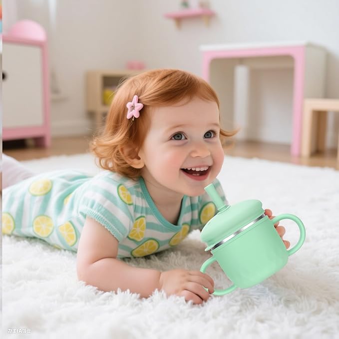 BUSOHA Stainless Steel Toddler Sippy Cup ??8oz Spill-Proof Straw Cup for 6+ Month Babies & Toddlers, 3-in-1 Reusable Travel Cup with Brush ??Dishwasher Safe, Kids Drinking Cup