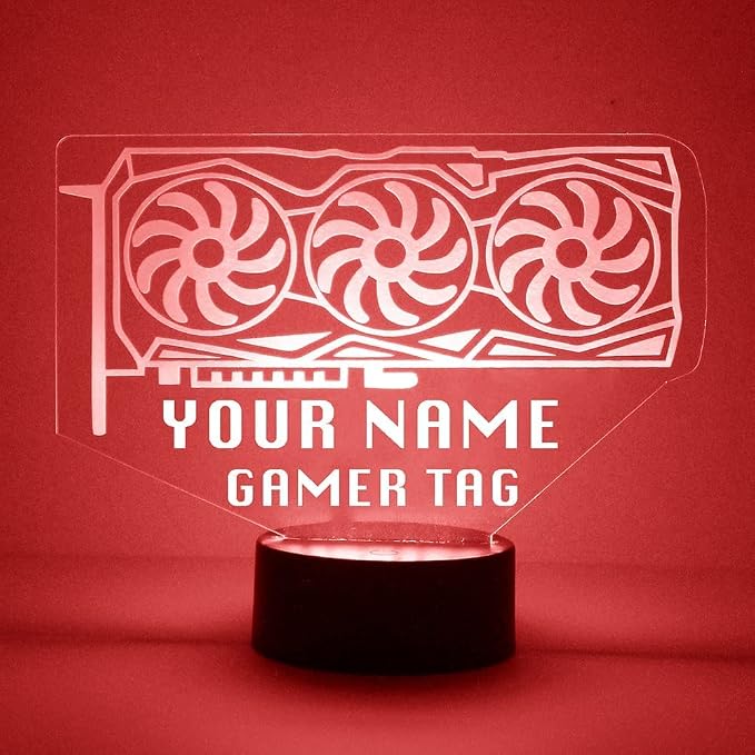 Personalized Gaming LED Sign Night Light Lamp with Remote, Custom Text, Acrylic Display with 16 Colors & 4 Modes, Battery or USB Power, Made in The USA (Graphics Card)