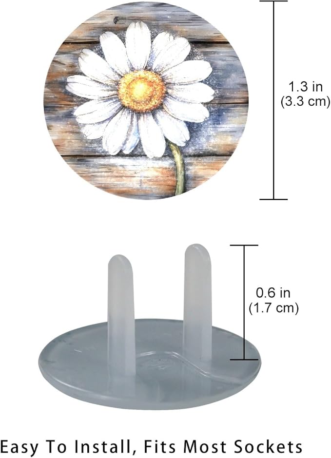 24 Packs Daisy on Old Wooden Baby Child Proofing Socket Covers, Outlet Plugs Cover, Outlet Protector Guard, Electrical Safety Socket Protection Caps for 2-Prong Power Wall Plate