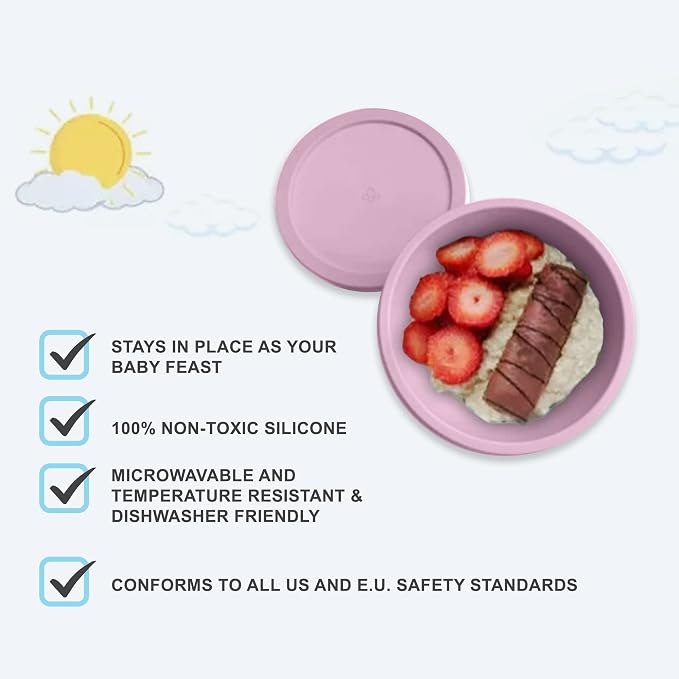 Octopod Silicone Baby Suction Bowl W/Lid - Toddler & Baby Bowls, Baby Food Containers, Spill Proof Bowls For Toddlers, Suction Baby Bowls W/Lids, Food Grade Silicone Bowls For Babies (Lavender Pink)